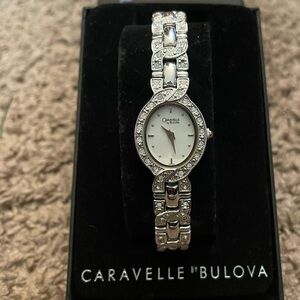 Caravelle by Bulova Silver Crystal Bracelet Watch – With Box